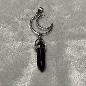 Black Crystal Pendant with Crescent Moon